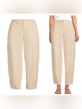NEW Lands' End 100% Linen Beige High Rise Pleated Barrel Leg Ankle Pants, Sz 16W